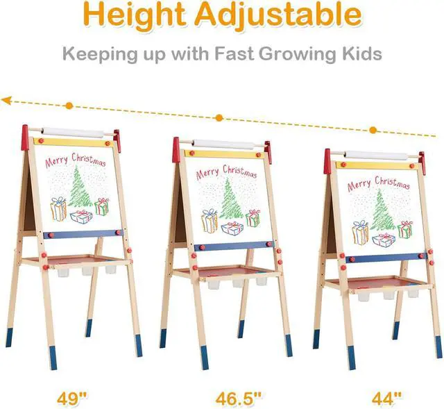 Alt view image 7 of 7 - Costway All-in-One Wooden Kid's Art Easel Height Adjustable Paper Roll