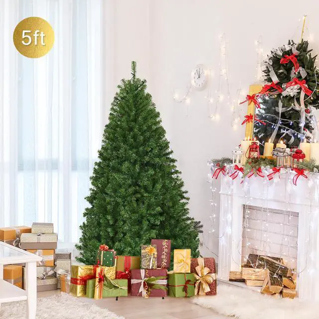 Alt view image 3 of 7 - Costway 5Ft Pre-Lit Artificial Christmas Tree Hinged 150 LED Lights
