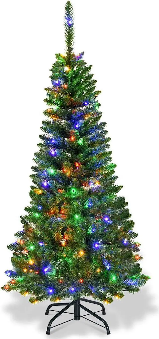 Alt view image 2 of 6 - Costway 4.5ft Pre-Lit Hinged Fir Pencil Christmas Tree 150 Multicolor Light