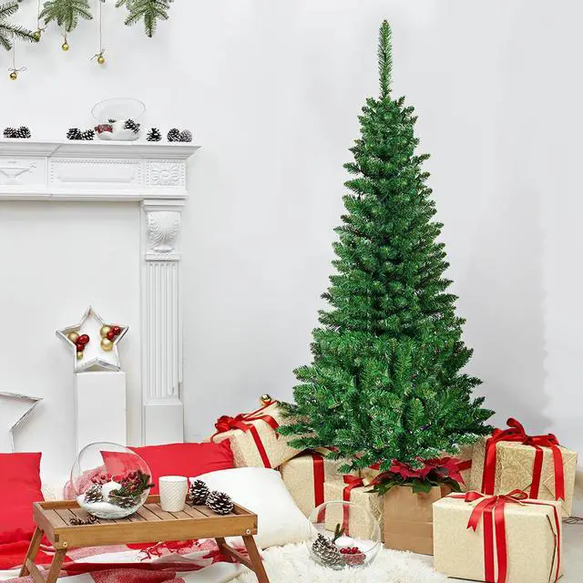 Alt view image 5 of 6 - Costway 4.5ft Pre-Lit Hinged Fir Pencil Christmas Tree 150 Multicolor Light