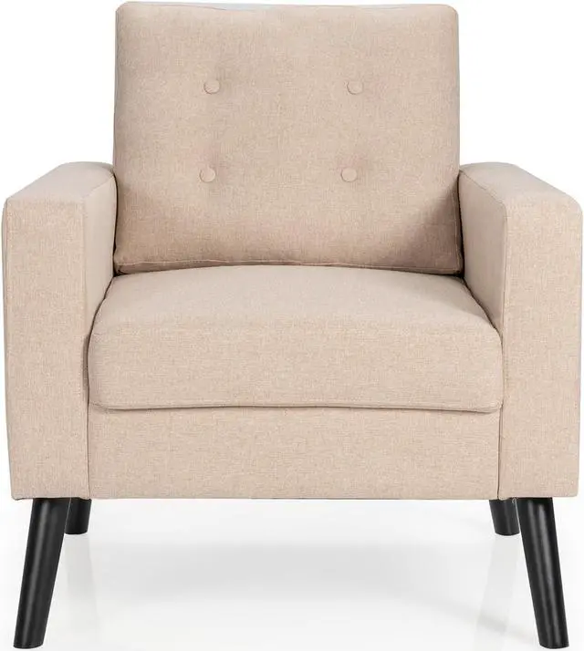 Alt view image 3 of 7 - Costway Set of 2 Accent Armchairs Upholstered Single Sofa Chairs w/ 2-Side Pockets Beige