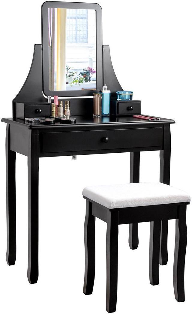 Costway Vanity Jewelry Wooden Makeup Dressing Table Set W/stool