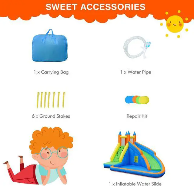 Alt view image 7 of 7 - Costway Inflatable Water Slide Mighty Bounce House Castle Splash Pool without Blower