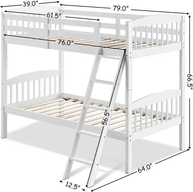 Alt view image 2 of 7 - Wood Hardwood Twin Bunk Beds Convertible into 2 Individual Kid Bed Ladder White