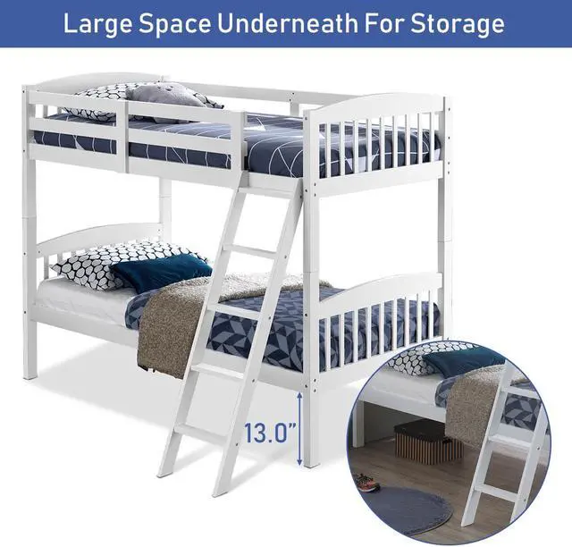 Alt view image 6 of 7 - Wood Hardwood Twin Bunk Beds Convertible into 2 Individual Kid Bed Ladder White