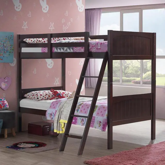 Alt view image 3 of 7 - Wooden Twin Over Twin Bunk Beds Convertible 2 Individual Twin Beds Espresso