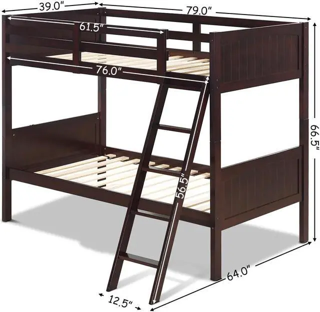 Alt view image 2 of 7 - Wooden Twin Over Twin Bunk Beds Convertible 2 Individual Twin Beds Espresso