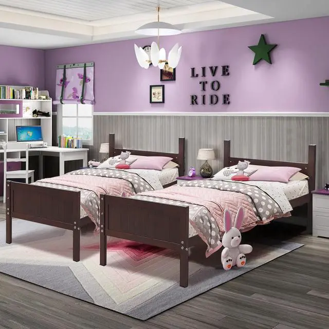 Alt view image 4 of 7 - Wooden Twin Over Twin Bunk Beds Convertible 2 Individual Twin Beds Espresso