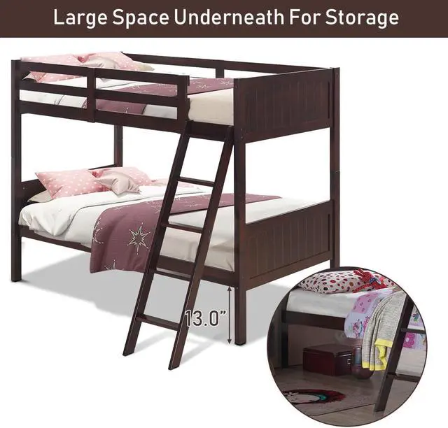 Alt view image 6 of 7 - Wooden Twin Over Twin Bunk Beds Convertible 2 Individual Twin Beds Espresso
