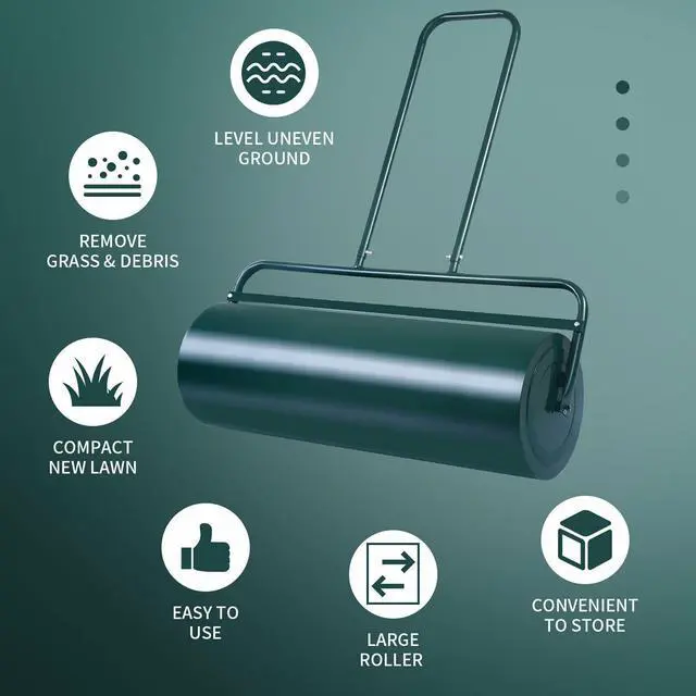 Alt view image 5 of 7 - Costway 17-Gallon Lawn Roller Heavy-Duty Steel Push/Pull Sod Roller 36"x12" Green