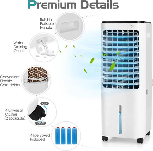 Alt view image 2 of 7 - Costway 4-in-1 Portable Evaporative Air Cooler 12L Water Tank 4 Ice Boxes