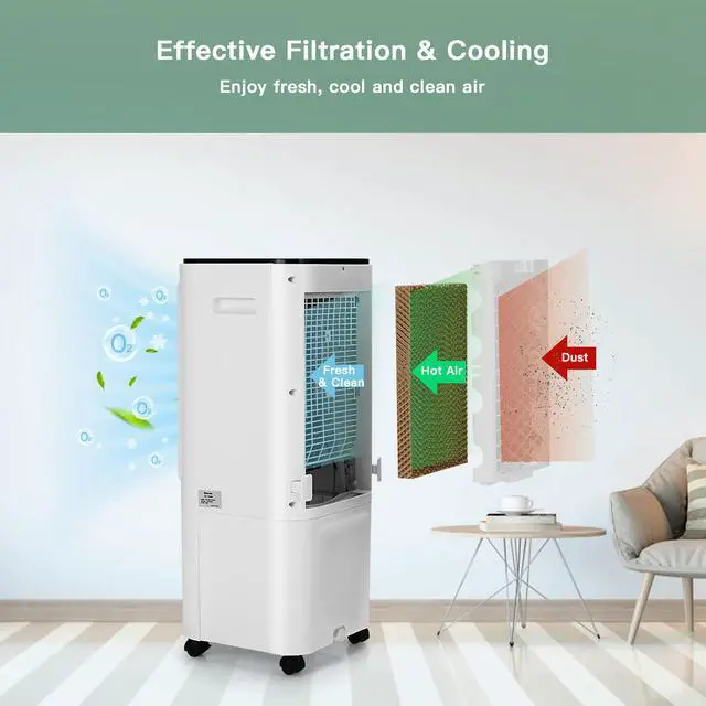 Alt view image 7 of 7 - Costway 4-in-1 Portable Evaporative Air Cooler 12L Water Tank 4 Ice Boxes