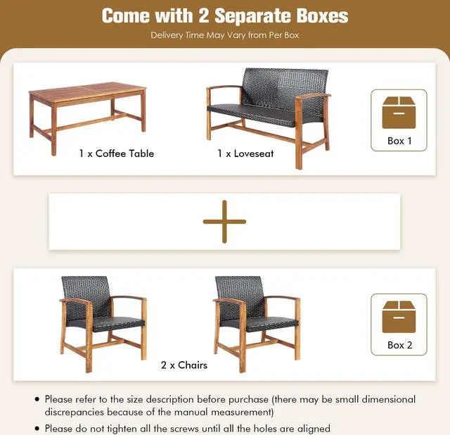 Alt view image 6 of 7 - Costway 8PCS Outdoor Patio Rattan Furniture Set Acacia Wood Frame Sofa Loveseat Garden