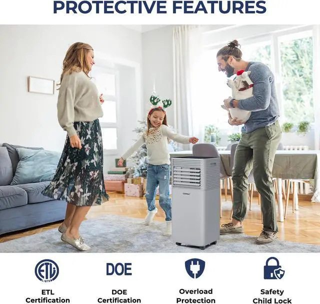 Alt view image 7 of 7 - Costway 6000 BTU (10000 BTU ASHRAE) Portable Air Conditioner 3-in-1 Air Cooler w/Dehumidifier & Fan Mode Gray