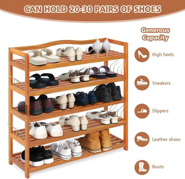 Alt view image 3 of 7 - Costway 5-Tier Wood Shoe Rack Freestanding Large Shoe Storage Organizer Heavy-duty