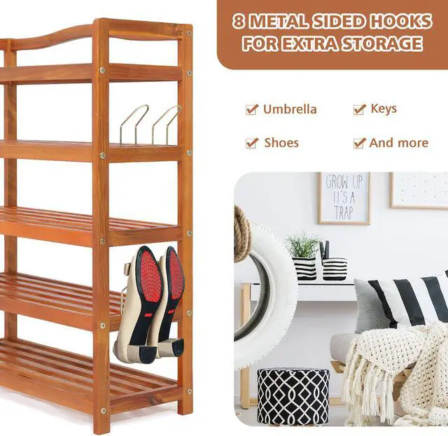 Alt view image 4 of 7 - Costway 5-Tier Wood Shoe Rack Freestanding Large Shoe Storage Organizer Heavy-duty