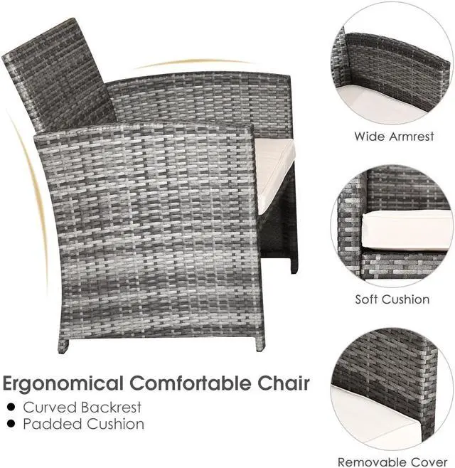 Alt view image 7 of 7 - Costway 8PCS Patio Rattan Furniture Set Conversation Glass Table Top Cushioned Sofa, White