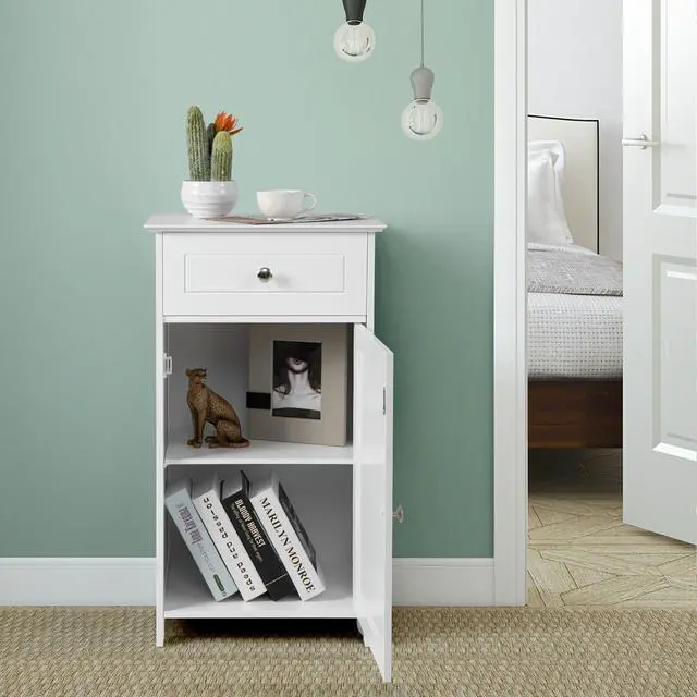 Alt view image 3 of 7 - White Floor Storage Cabinet Bathroom Organizer Cupboard Drawer Shelf Bath Towel