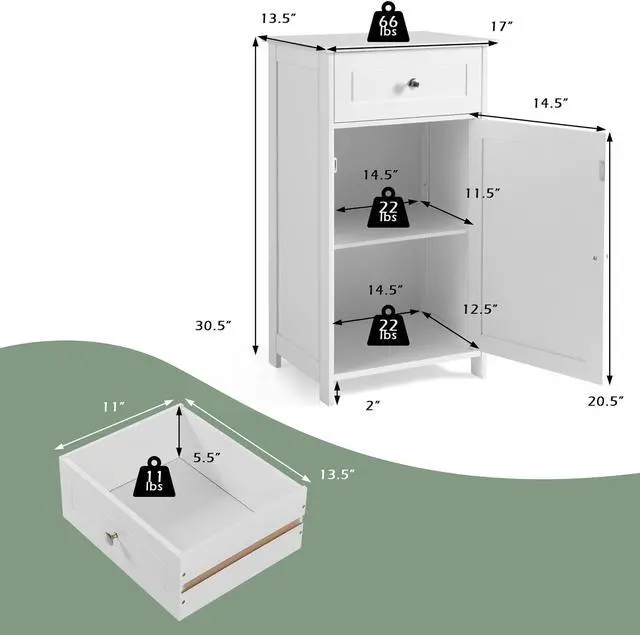 Alt view image 4 of 7 - White Floor Storage Cabinet Bathroom Organizer Cupboard Drawer Shelf Bath Towel