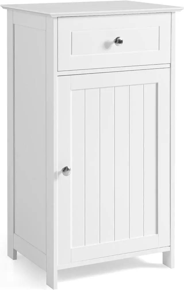 Main image of White Floor Storage Cabinet Bathroom Organizer Cupboard Drawer Shelf Bath Towel