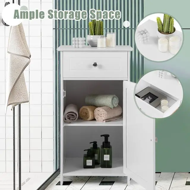 Alt view image 7 of 7 - White Floor Storage Cabinet Bathroom Organizer Cupboard Drawer Shelf Bath Towel