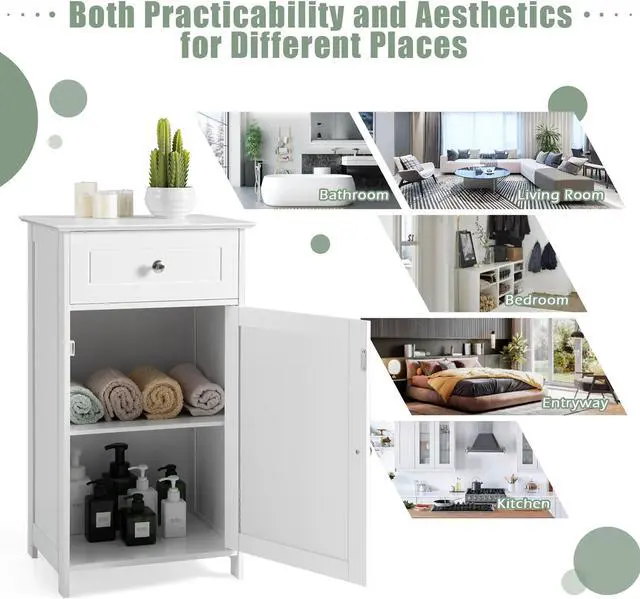 Alt view image 6 of 7 - White Floor Storage Cabinet Bathroom Organizer Cupboard Drawer Shelf Bath Towel