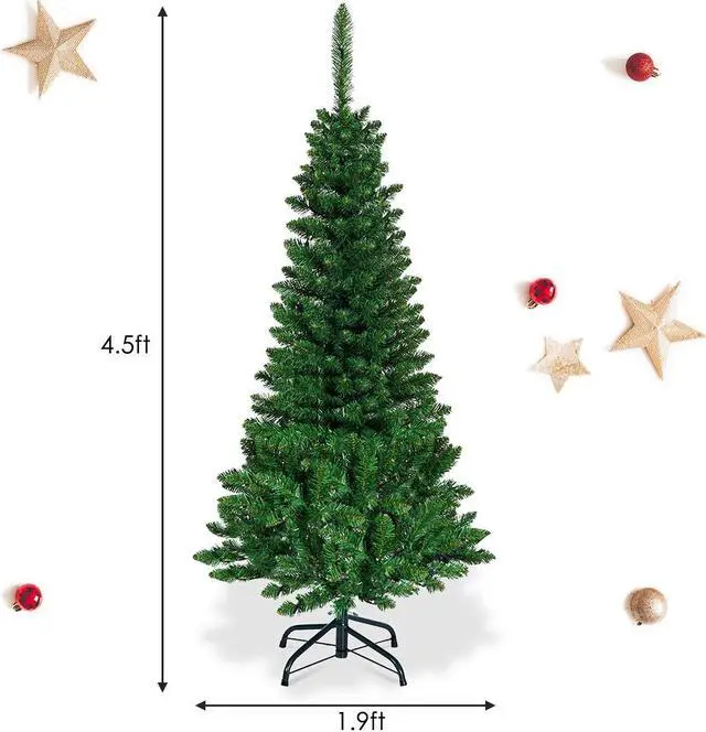 Alt view image 3 of 6 - Costway 4.5ft Pre-Lit Hinged Fir Pencil Christmas Tree 150 Multicolor Light