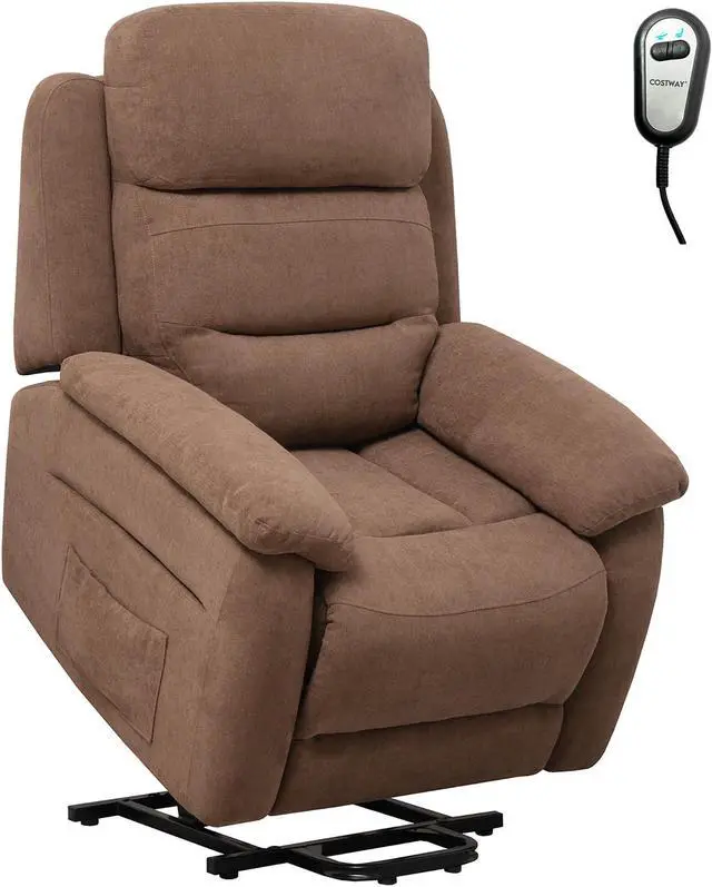 Main image of Costway Power Lift Recliner Chair Sofa  w/ Side Pocket & Remote Control Brown