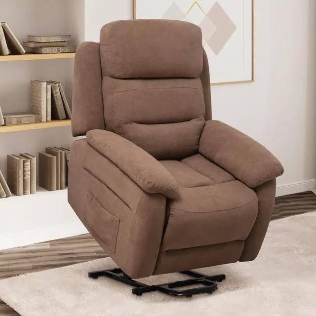 Alt view image 3 of 7 - Costway Power Lift Recliner Chair Sofa  w/ Side Pocket & Remote Control Brown