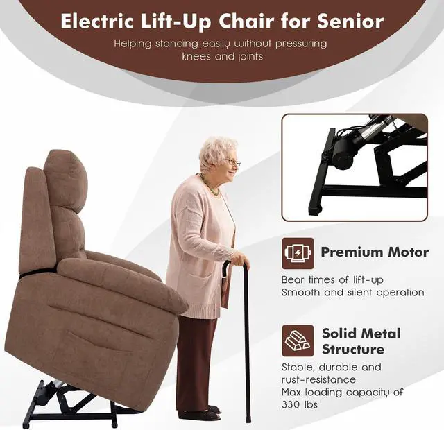 Alt view image 5 of 7 - Costway Power Lift Recliner Chair Sofa  w/ Side Pocket & Remote Control Brown