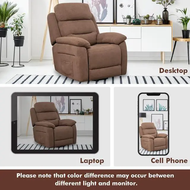 Alt view image 7 of 7 - Costway Power Lift Recliner Chair Sofa  w/ Side Pocket & Remote Control Brown