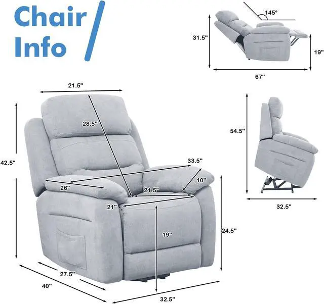Alt view image 4 of 7 - Costway Power Lift Recliner Chair Sofa for Elderly w/ Side Pocket & Remote Control Grey