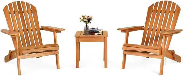 Main image of Costway 3PCS  Patio Wooden Adirondack Chair Table Set Folding Seat Furniture Garden
