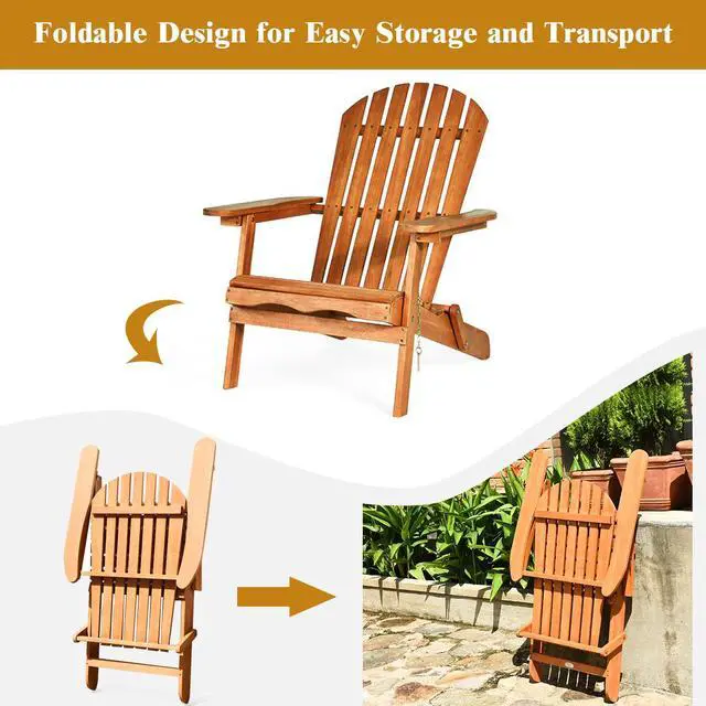 Alt view image 7 of 7 - Costway 3PCS  Patio Wooden Adirondack Chair Table Set Folding Seat Furniture Garden