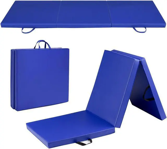 Main image of Blue Tri-Fold Gymnastics Mat 6'x2' Folding Fitness Exercise w/ Carrying Handles
