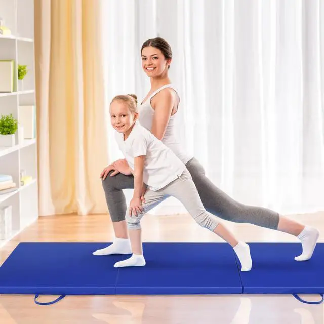 Alt view image 3 of 7 - Blue Tri-Fold Gymnastics Mat 6'x2' Folding Fitness Exercise w/ Carrying Handles