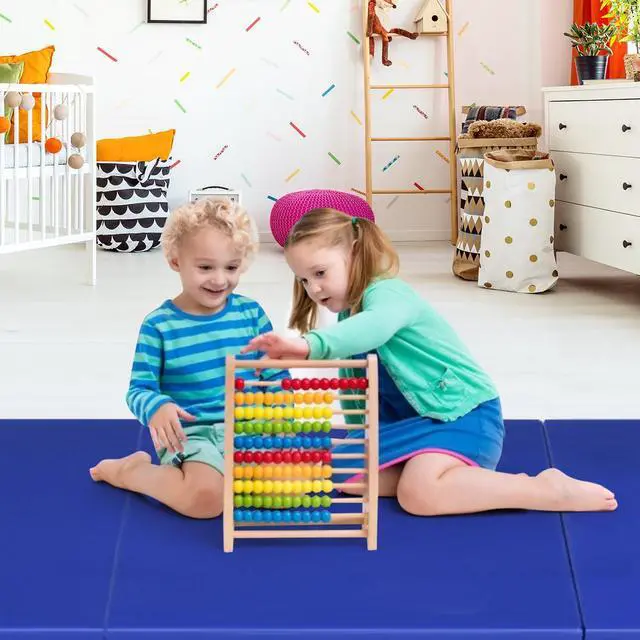Alt view image 4 of 7 - Blue Tri-Fold Gymnastics Mat 6'x2' Folding Fitness Exercise w/ Carrying Handles