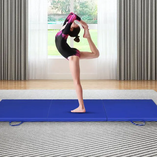 Alt view image 2 of 7 - Blue Tri-Fold Gymnastics Mat 6'x2' Folding Fitness Exercise w/ Carrying Handles