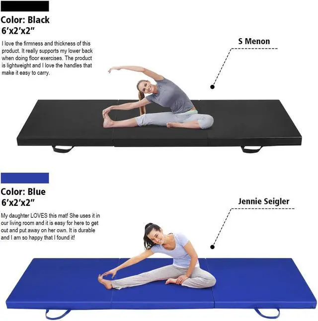 Alt view image 6 of 7 - Blue Tri-Fold Gymnastics Mat 6'x2' Folding Fitness Exercise w/ Carrying Handles