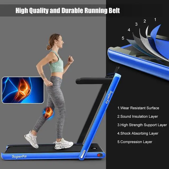 Alt view image 3 of 7 - SuperFit 2.25HP 2 in 1 Folding Treadmill Jogging Machine W/APP Control Blue