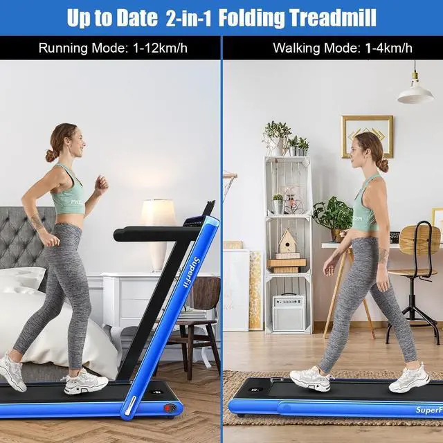 Alt view image 2 of 7 - SuperFit 2.25HP 2 in 1 Folding Treadmill Jogging Machine W/APP Control Blue