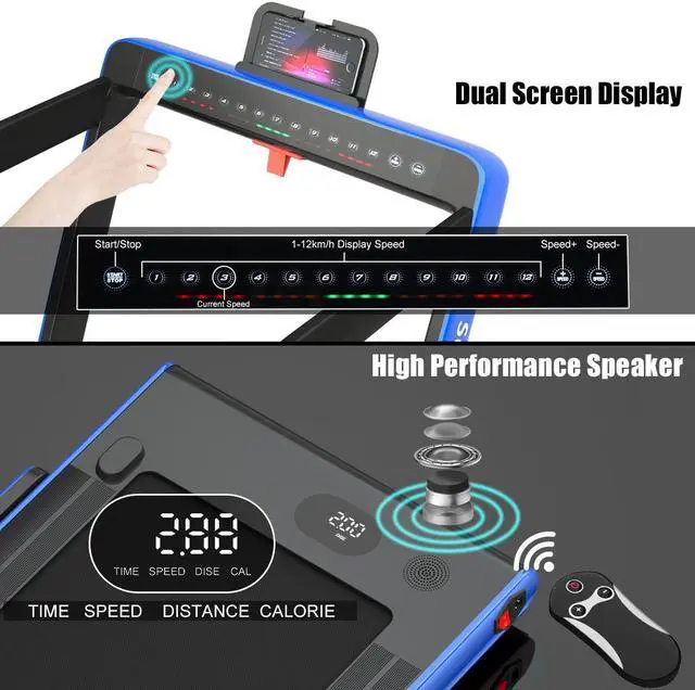 Alt view image 6 of 7 - SuperFit 2.25HP 2 in 1 Folding Treadmill Jogging Machine W/APP Control Blue