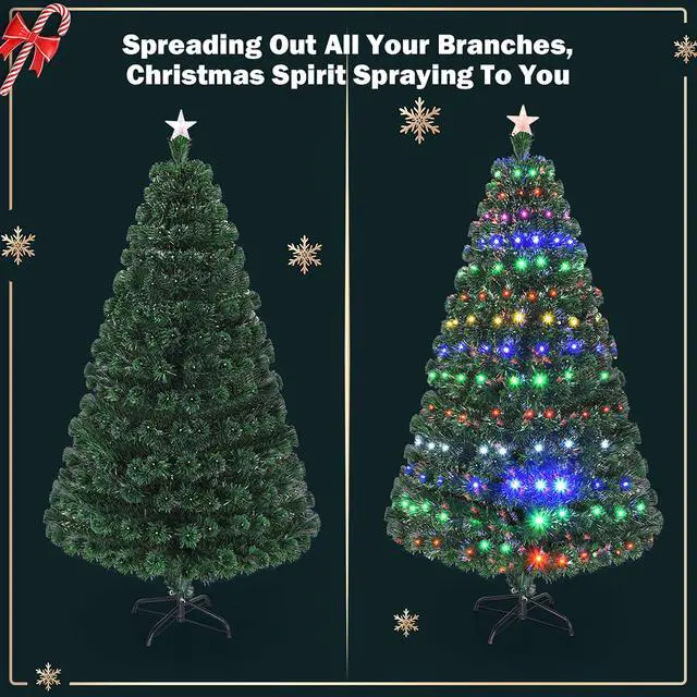 Alt view image 5 of 7 - Costway 7'Pre-Lit Christmas Tree Fiber Optic Multicolor LED Lights