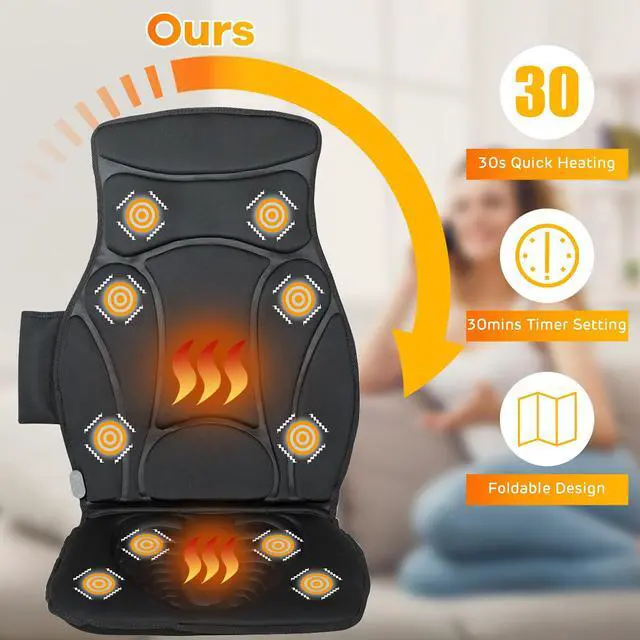 Alt view image 4 of 7 - Costway Vibration Massage Seat Cushion 10 Vibration Motors Seat Back Massager