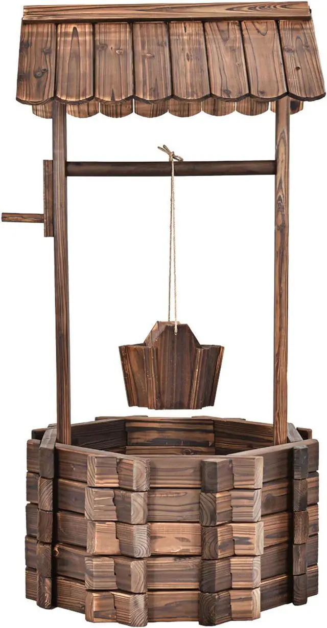 Alt view image 5 of 7 - Outdoor Wooden Wishing Well Bucket Flower Plants Planter Patio Garden Home Decor