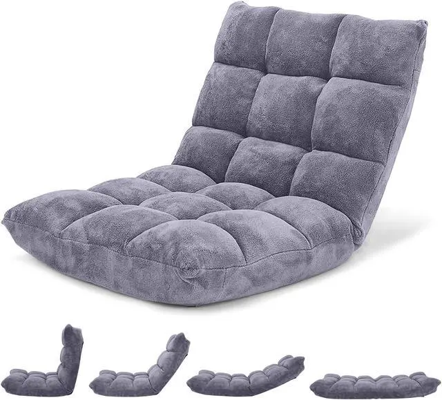 Main image of Adjustable 14-Position Floor Chair Folding Gaming Sofa Chair Cushioned Purple