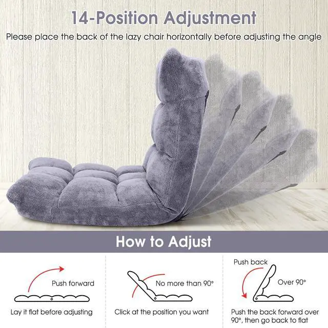 Alt view image 4 of 7 - Adjustable 14-Position Floor Chair Folding Gaming Sofa Chair Cushioned Purple