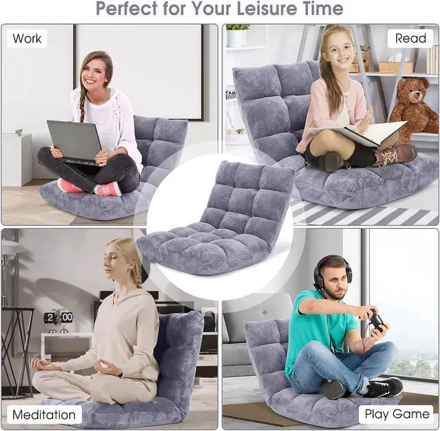 Alt view image 6 of 7 - Adjustable 14-Position Floor Chair Folding Gaming Sofa Chair Cushioned Purple