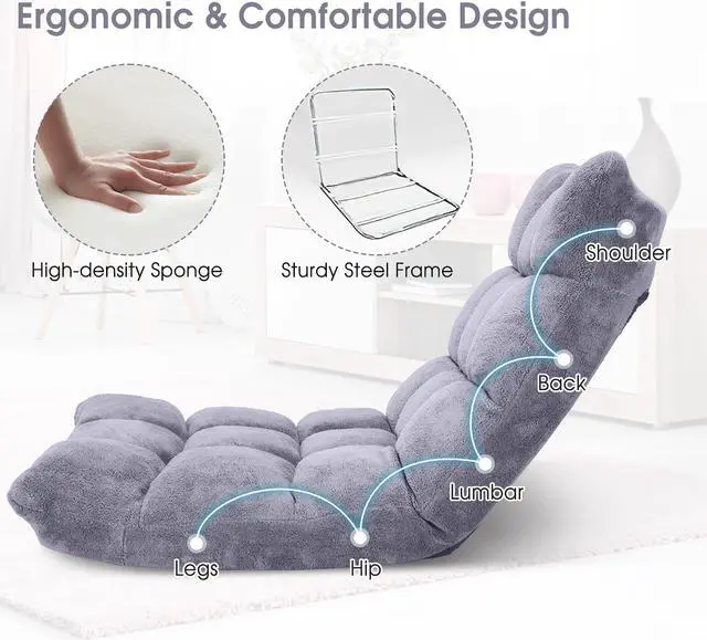 Alt view image 5 of 7 - Adjustable 14-Position Floor Chair Folding Gaming Sofa Chair Cushioned Purple
