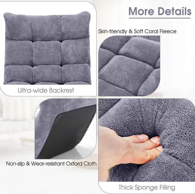 Alt view image 7 of 7 - Adjustable 14-Position Floor Chair Folding Gaming Sofa Chair Cushioned Purple